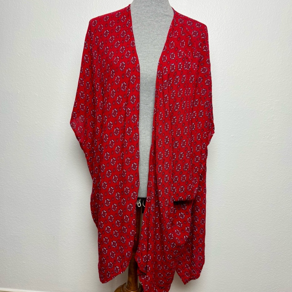 Your Story Red & Blue Paisley Kimono Oversized Cardigan Shawl Lightweight